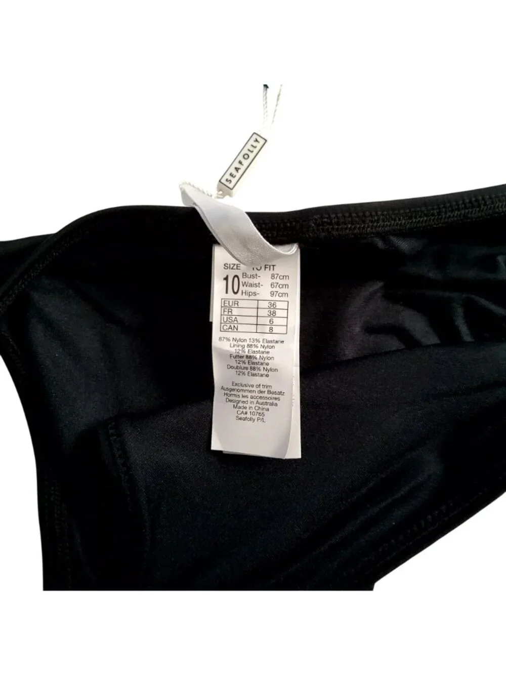 Seafolly Womens Active Brazilian Bikini Bottoms Black Size 10 Nylon/Elastane - Picture 8 of 9